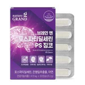 네이처그랜드 브레인 포스파티딜세린 PS 징코 두뇌 은행잎추출물 인지력 60캡슐, 1개