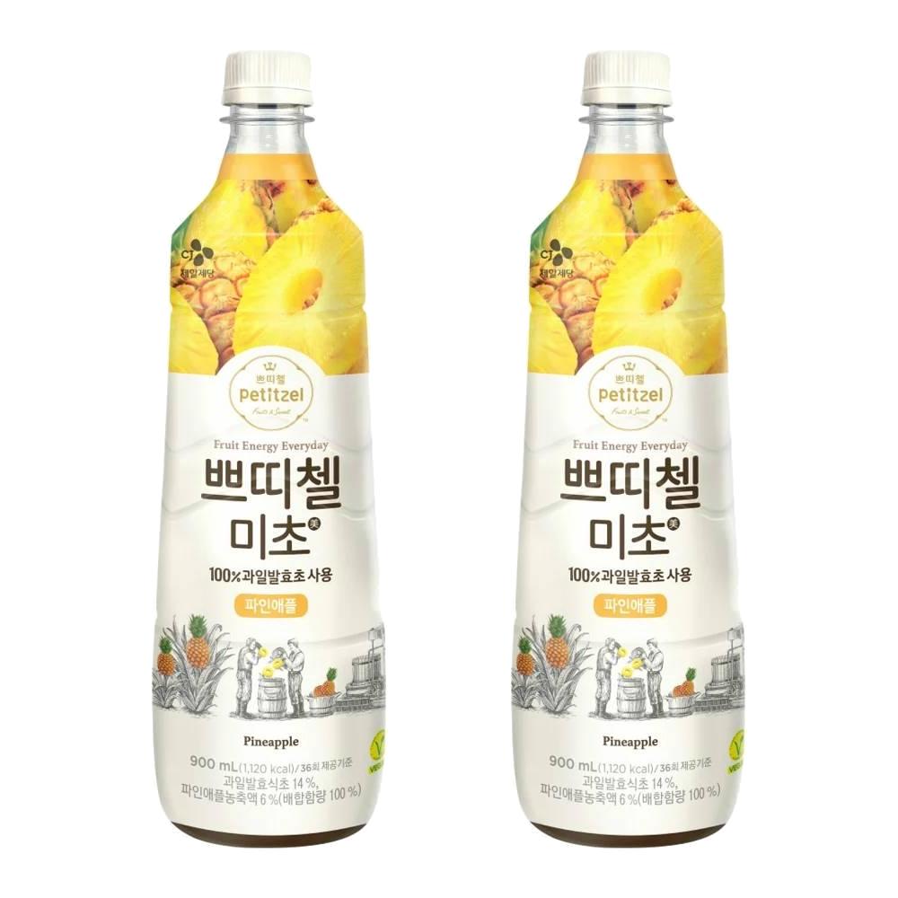 <b>CJ제일제당</b> 쁘띠첼 미초 파인애플(900mlx2개) 탕비실 음료 티타임 손님접대 회사 사무실 팬트리 1세트