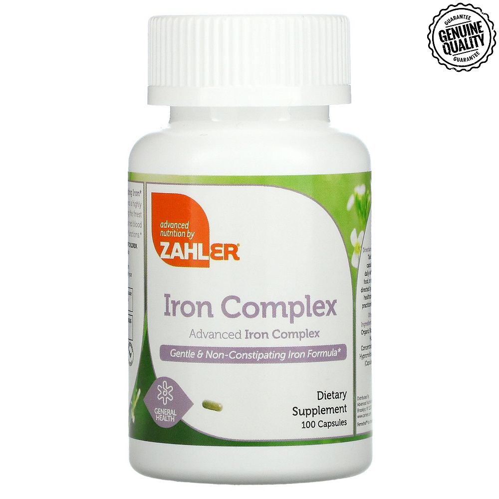 Zahler 자일러 철분 <b>아이언 컴플렉스 캡슐</b> 100정 비건 비타민 B 엽산