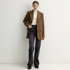 [르] wool checked blazer (khaki)