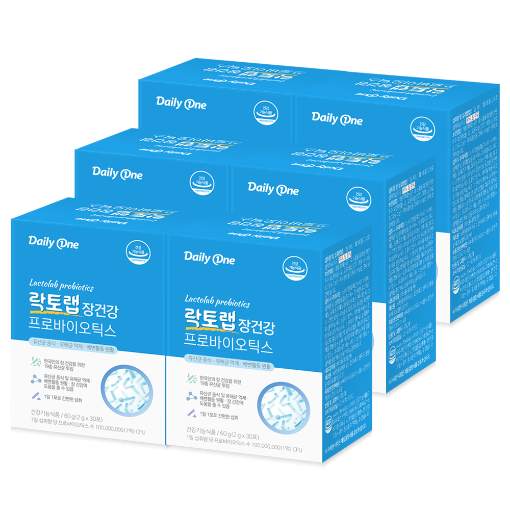 <b>데일리원</b> 락토랩 장건강 <b>프로바이오틱스</b> 유산균 30포, 6개