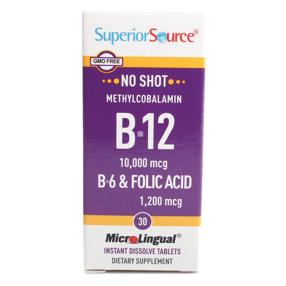 슈페리어소스 샷 메틸코발라민 <b>폴릭</b> B 12 10000<b>mcg</b> B 6 &amp; 노 <b>애시드 1200mcg</b> 30개입 30개