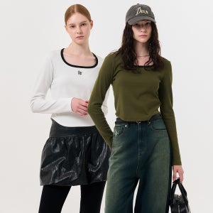 [제너럴아이디어 WOMAN] GNRL 스퀘어 배색 롱 슬리브 티 [4COL] / WBD4L01535