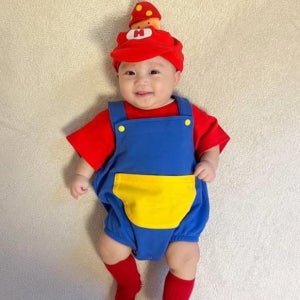 슈퍼마리오 버섯돌이 아기 할로윈 코스튬 슈트 모자세트 신생아롬퍼 유아 아기