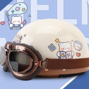 여성 반모헬멧 복고 경량 소두핏 배터리 오토바이 자외선 차단 반 안전 미색판타지베어+대나무잠자리여름스타일 하나의 사이즈로 모든 용도에 적합