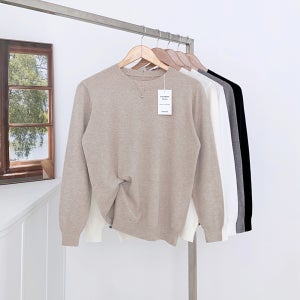 부드러운 캐시미어 터치 라운드 니트 봄 가을 기본 니트티