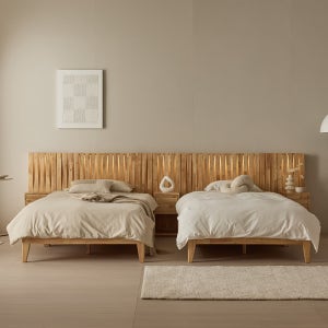 라이든 부부 트윈침대 안방 원목 호텔침대 LED조명 패밀리 분리 슈퍼싱글침대2개