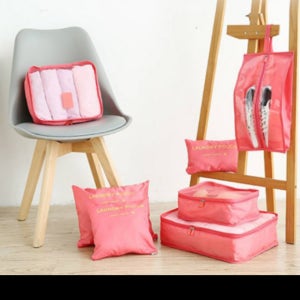 캐리어 여행용 정리 파우치 7종 세트 수건 신발 보관 수납 화장품 핑크 여성 세면도구