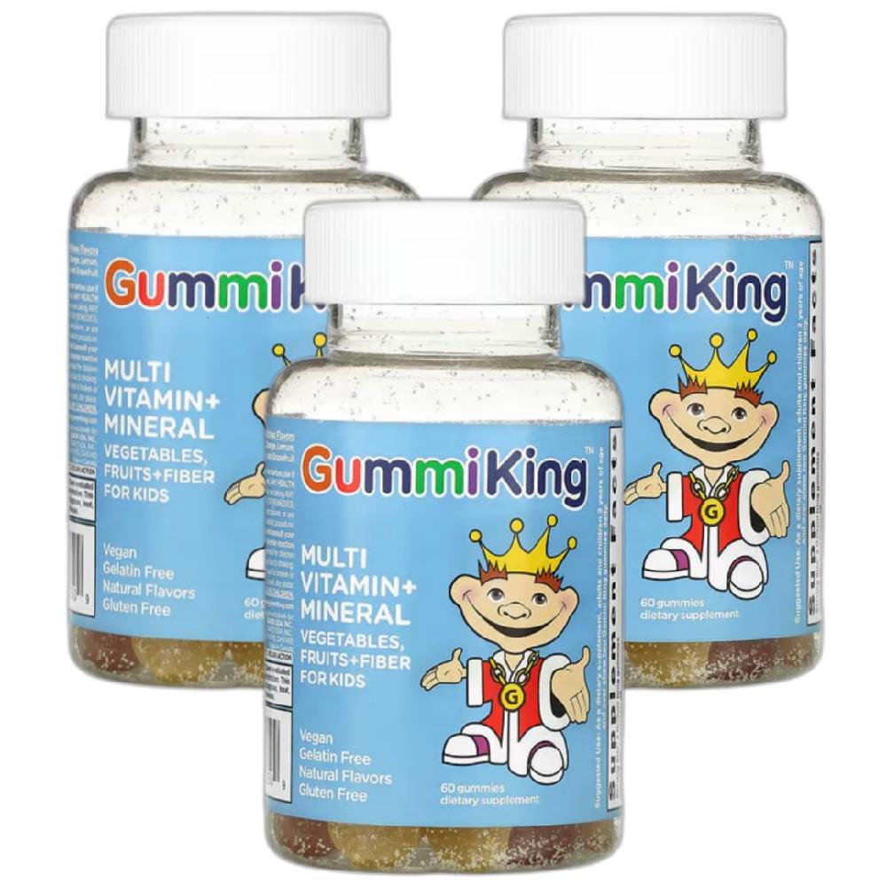 구미킹 거미킹 <b>멀티</b>비타민 <b>미네랄</b> 식이섬유 구미젤리 60개 X 3통 천연향료