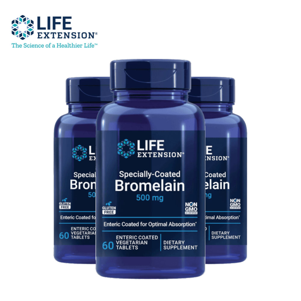 라이프익스텐션 <b>브로멜라인 500mg</b> 장용성 코팅 60정 3병