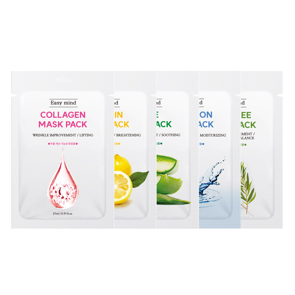 이지마인드 마스크팩 콜라겐 비타민 티트리 알로에 히알루론 혼합 50매(각10매) 1일1팩 얼굴팩 리프팅팩 수분팩 비건