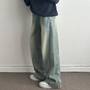 [3color/숏/롱]  여자 와이드 워싱 절개라인 데님 청바지