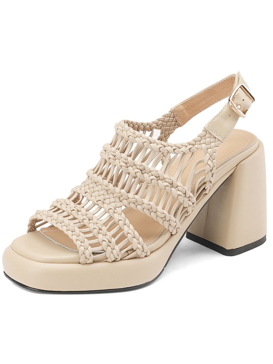 키높이 소가죽 여름샌들 여성 통굽 샌들