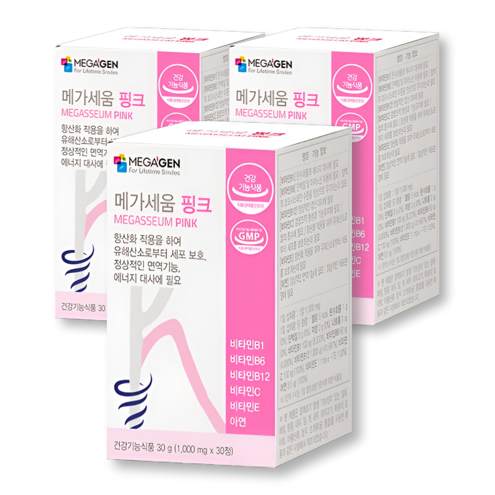 메가젠 메가세움 핑크 멀티 <b>비타민</b> B1 <b>B6</b> B12 C E 아연 3세트 (3개월분)