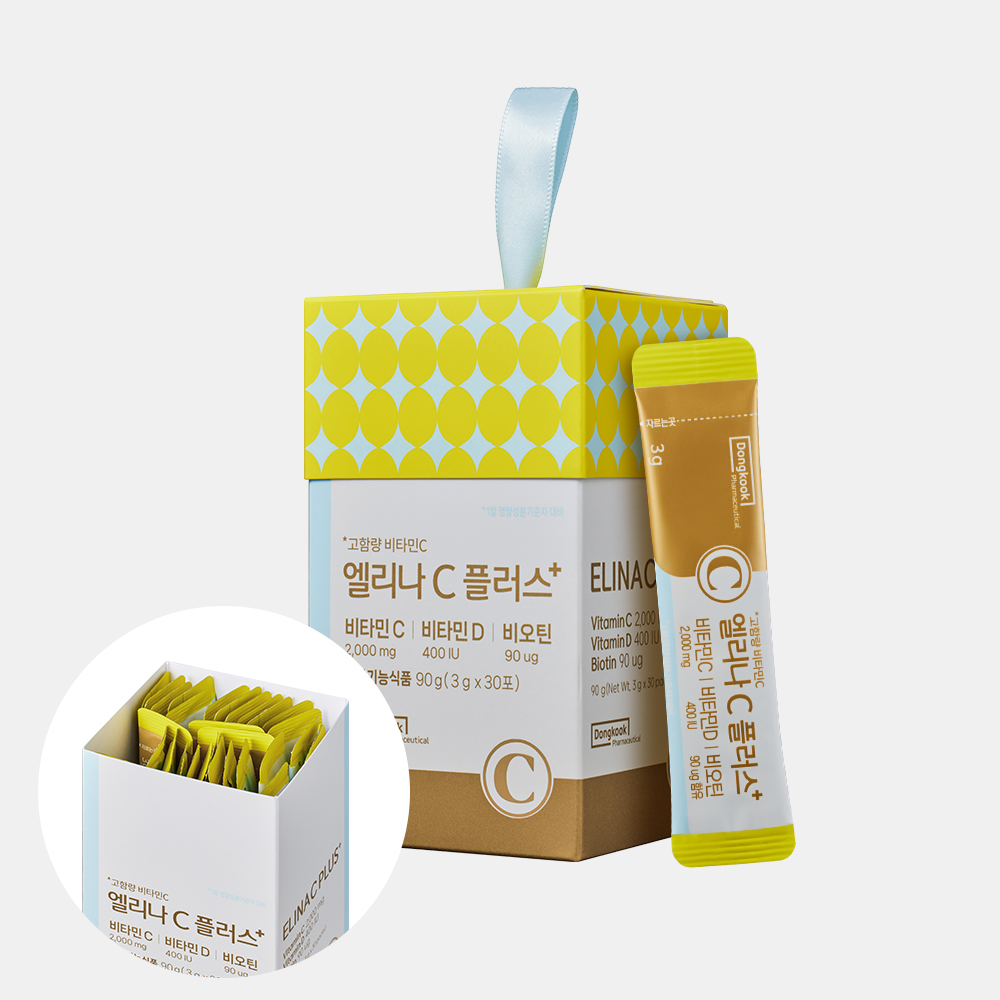 [1개월] 동국제약 엘리나C 플러스 맛있는 고함량 비타민C 비타민D 비오틴 30포, 1개