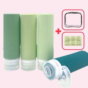 실리콘 공병 4p 파우치 세트 여행용 수영장 휴대용 그린