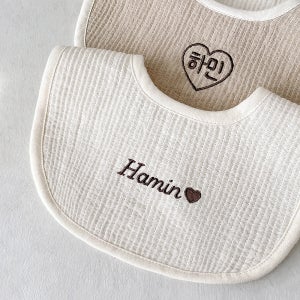 아기 이름 자수 거즈 턱받이 이니셜 맞춤 제작 백일 돌 출산 선물