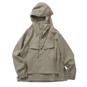 ANG2 대형 포켓 아노락 점퍼 남성 루즈 후드 풀오버 자켓 카키 M