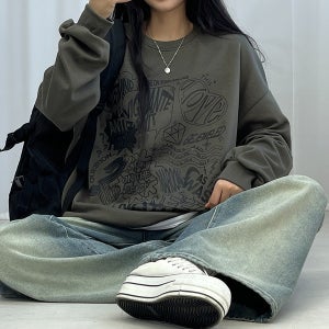 낫띵 빈티지 맨투맨 4컬러 루즈핏 y2k 루즈핏 10대 학생 캐주얼 데일리 프린팅 나염