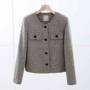 여성 봄 가을 심플 노카라 라운드 세미 크롭 트위드 자켓 재킷 아우터 결혼식 하객룩 출근룩