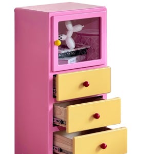 투톤 4단 미니 서랍장 우드 핑크 슬림 수납장 캐비넷