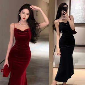 벨벳 머메이드 연말 파티 드레스 섹시 원피스