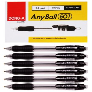 동아 애니볼 501 볼펜 1.6mm 155x81x28mm 125g 1.0mm 블랙, 12개