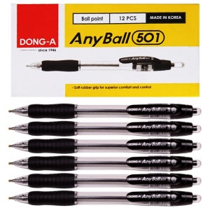 동아 애니볼 501 볼펜 1.6mm 155x81x28mm 125g 0.5mm 블랙, 12개