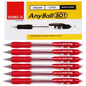 동아 애니볼 501 볼펜 1.6mm 155x81x28mm 125g 0.5mm 레드, 12개