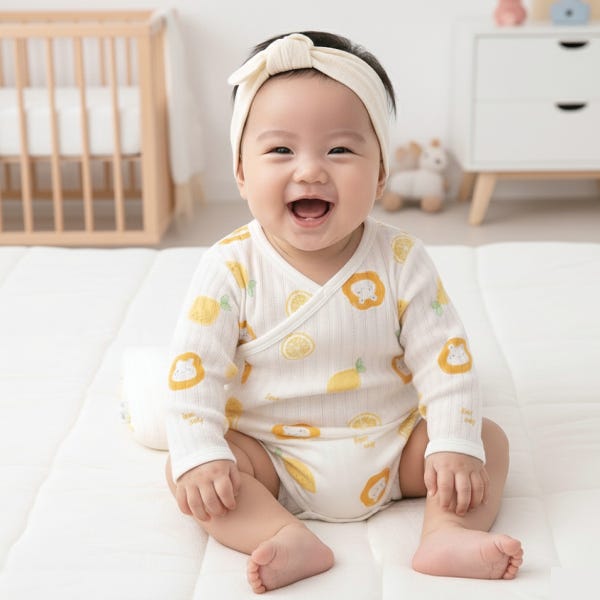 아기 신생아 긴팔 메쉬 바디수트 면 풀스냅 배냇슈트 아기옷 큐트 사이드스냅 옐로레몬