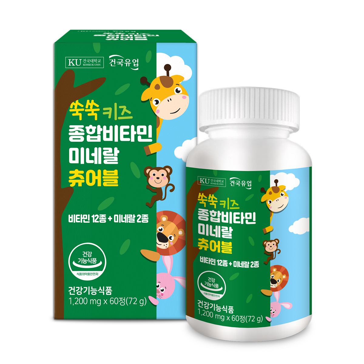 <b>건국유업</b> 쑥쑥 키즈 종합<b>비타민</b>미네랄 츄어블 60정x1개(2개월)