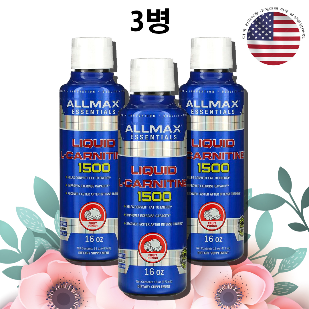 <b>올맥스</b> 카르니틴 액상 1500mg 32회분 과일펀치맛 <b>비타민 B1</b> B12 B5 x 3병