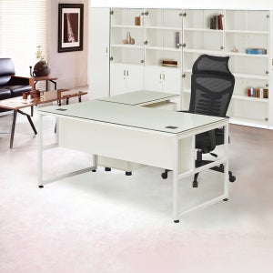 아이보리 테라 책상 팀장 임원용 책상 유리포함 업무용 데스크 1600 1800