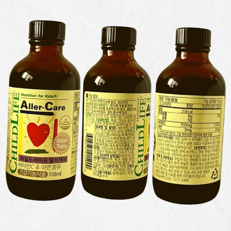 차일드라이프 <b>알러</b><b>케어</b> 글루콘산아연 키즈비타민 118ml 한병