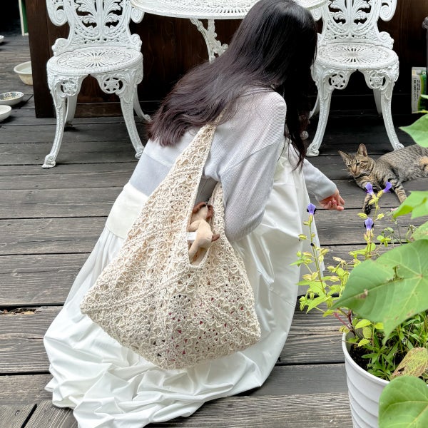 몽치네 공방 DIY 코튼 모티브 빅백 코바늘 가방뜨기 영상포함 뜨개질 만들기 키트 털몽치 패키지