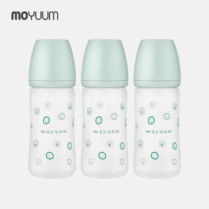[모윰] 실리콘코팅 노꼭지 유리젖병 해피모어 에디션 240ml, 민트, 3개