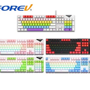 FOREV 104키 교체축 레인보우 LED 기계식 청축 게이밍 유선 키보드