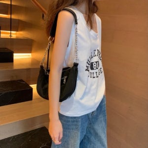 스판 민소매 나시 루즈핏 라운드넥 프린팅 레터링 프린트 나시티 오버핏 박스 박시 티셔츠