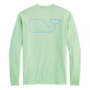 Vineyard vines 남성용 의류 염색 빈티지 고래 긴소매 포켓 티, Ocean Br 민트 장식