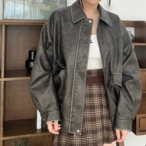 워싱레더점퍼 빈티지워싱레더 블루종 여성봄버자켓