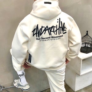 박스 사인 필기체 레터링 프린트 남자 가을 오버핏 후드 티셔츠