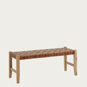 [케이브홈] CALIXTA 칼리스타 가죽 스트랩 원목 벤치 120cm (브라운)