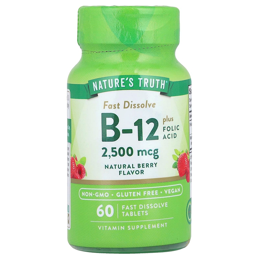 <b>네이처스트루</b> 비타민 B-12 플러스 엽산 베리 2500mcg 패스트 디졸브 60정