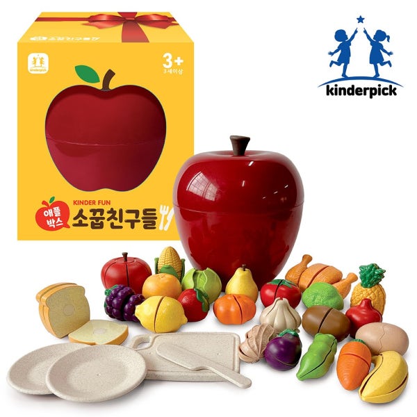 킨더픽 애플박스 옥수수전분 소재 과일자르기 주방 소꿉 역할놀이 아기 장난감 세트