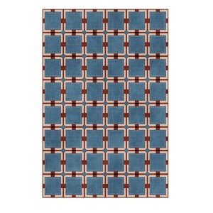 오리엔탈 블루 체크 카페트 대형러그 단모 러그 워셔블 딥블루 140x200