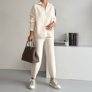 로로 루즈핏 골지니트집업 니트조거팬츠 세트