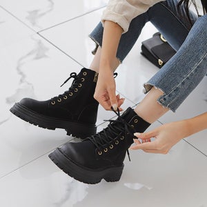 키높이 4.5cm 누벅 소가죽 빈티지 통굽 여성 워커 부츠