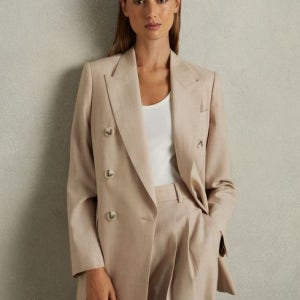 REISS Sadie 울 블랜드 더블 브레스트 블래이져 - Neutral