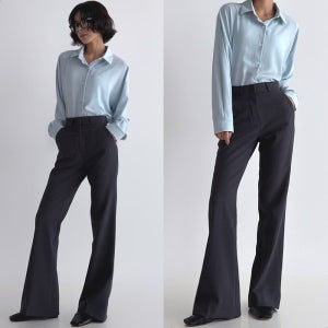 로라벨 뉴델 부츠컷 슬랙스 여성 슬랙스 바지 빅사이즈 하이웨스트 밴딩 여성정장바지 봄