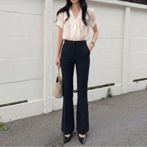 로라벨 뉴델 부츠컷 슬랙스 여성 슬랙스 바지 빅사이즈 하이웨스트 밴딩 여성정장바지 봄
